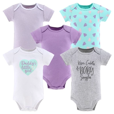 The Peanutshell Baby Girl Short Sleeve Bodysuits, 5-Pack, Purple/Grey/Mint, Newborn To 24 Months 6 The Peanutshell Baby Girl Short Sleeve Bodysuits, 5-Pack, Purple/Grey/Mint, Newborn To 24 Months - Image 6