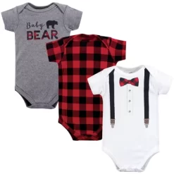 Little Treasure Baby Boy Cotton Bodysuits 3pk, Lumberjack Bow Tie