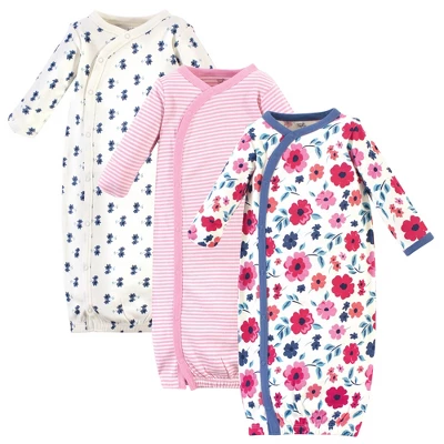 Touched By Nature Baby Girl Organic Cotton Side-Closure Snap Long-Sleeve Gowns 3pk, Garden Floral 4 Touched By Nature Baby Girl Organic Cotton Side-Closure Snap Long-Sleeve Gowns 3pk, Garden Floral - Image 4