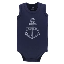 Hudson Baby Infant Boy Cotton Sleeveless Bodysuits 5pk, Captain