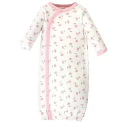 Touched By Nature Baby Girl Organic Cotton Side-Closure Snap Long-Sleeve Gowns 3pk, Botanical