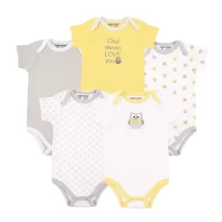 Luvable Friends Cotton Bodysuits 5pk, Neutral Owl