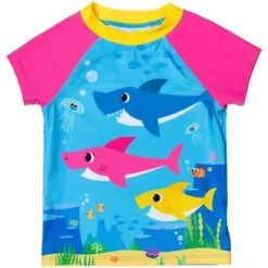 Pinkfong Baby Shark Baby Girls Rash Guard Tankini Top And Bikini Bottom 3 Piece Swimsuit Set Infant