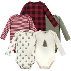 Touched By Nature Organic Cotton Long-Sleeve Bodysuits 5pk, Tree Plaid