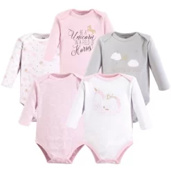 Yoga Sprout Baby Girl Cotton Long-Sleeve Bodysuits 5pk, Unicorn