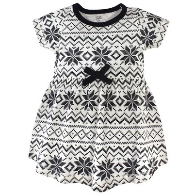 Touched By Nature Baby And Toddler Girl Organic Cotton Dress And Cardigan 2pc Set, Black Fair Isle 3 Touched By Nature Baby And Toddler Girl Organic Cotton Dress And Cardigan 2pc Set, Black Fair Isle - Image 3