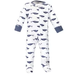 Touched By Nature Baby Organic Cotton Zipper Sleep And Play 3pk, Blue Whale