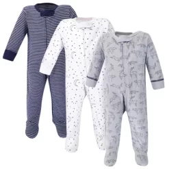 Touched By Nature Baby Boy Organic Cotton Zipper Sleep And Play 3pk, Constellation