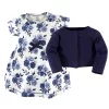 Touched By Nature Baby And Toddler Girl Organic Cotton Dress And Cardigan 2pc Set, Navy Floral