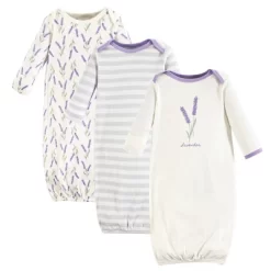 Touched By Nature Infant Girl Organic Cotton Gowns, Lavender, Preemie/Newborn