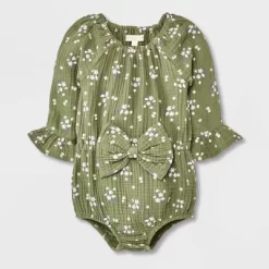 Grayson Collective Baby Girls' Bow Gauze Bubble Romper - Olive Green -Baby Nest Deals Store GUEST 3b4dfaa5 fbef 4b83 8dc8 284fde9a9624