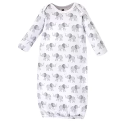 Hudson Baby Infant Cotton Long-Sleeve Gowns 4pk, Gray Elephant, 0-6 Months