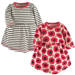 Touched By Nature Baby And Toddler Girl Organic Cotton Long-Sleeve Dresses 2pk, Poppy