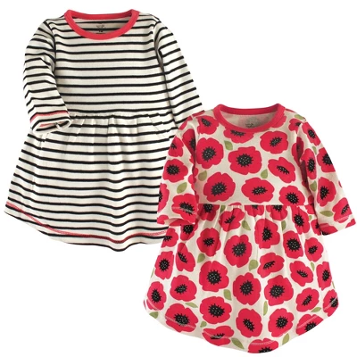 Touched By Nature Baby And Toddler Girl Organic Cotton Long-Sleeve Dresses 2pk, Poppy 1 Touched By Nature Baby And Toddler Girl Organic Cotton Long-Sleeve Dresses 2pk, Poppy