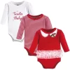 Little Treasure Baby Girl Cotton Long-Sleeve Bodysuits 3pk, Santa Baby