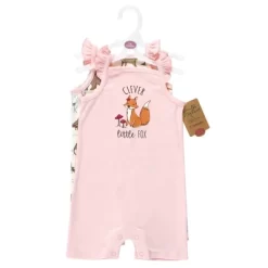 Touched By Nature Infant Girl Organic Cotton Rompers, Woodland Alphabet