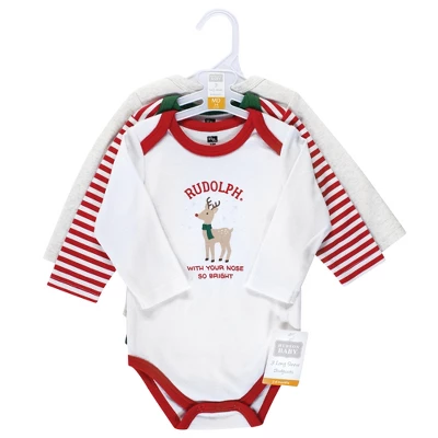 Hudson Baby Unisex Baby Cotton Long-Sleeve Bodysuits, Rudolph Reindeer 1 Hudson Baby Unisex Baby Cotton Long-Sleeve Bodysuits, Rudolph Reindeer