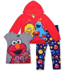 Sesame Street Girl's 3-Pack Elmo Graphic Tee, Zip Up Hoodie And Legging Pant Set For Infant -Baby Nest Deals Store GUEST 53ddc002 9daa 4f90 bea0 0bc47557486a