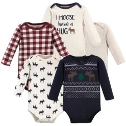 Little Treasure Baby Boy Cotton Long-Sleeve Bodysuits 5pk, Moose Sweater