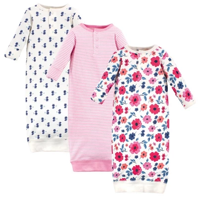 Touched By Nature Baby Girl Organic Cotton Henley Long-Sleeve Gowns 3pk, Garden Floral 4 Touched By Nature Baby Girl Organic Cotton Henley Long-Sleeve Gowns 3pk, Garden Floral - Image 4