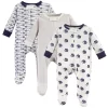 Touched By Nature Baby Boy Organic Cotton Zipper Sleep And Play 3pk, Hedgehog