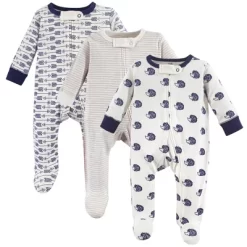 Touched By Nature Baby Boy Organic Cotton Zipper Sleep And Play 3pk, Hedgehog