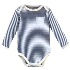 Touched By Nature Organic Cotton Long-Sleeve Bodysuits 5pk, Blue Elephant