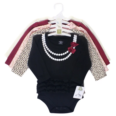Little Treasure Baby Girl Cotton Long-Sleeve Bodysuits 5pk, Black Heart Of Gold 1 Little Treasure Baby Girl Cotton Long-Sleeve Bodysuits 5pk, Black Heart Of Gold
