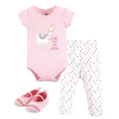 Little Treasure Baby Girl Cotton Bodysuit, Pant And Shoe 3pc Set, Llama Love