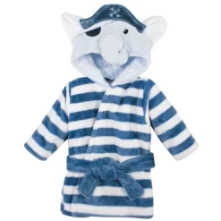 Hudson Baby Infant Boy 2Pc Plush Animal Face Bathrobe, Pirate Elephant Donkey, 0-9 Months