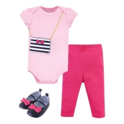 Little Treasure Baby Girl Cotton Bodysuit, Pant And Shoe 3pc Set, Navy Pink Purse -Baby Nest Deals Store GUEST 6c105823 b800 4f57 94fc 1bb563e5cb41