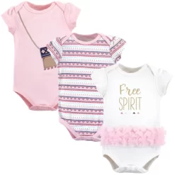 Little Treasure Baby Girl Cotton Bodysuits 3pk, Free Spirit