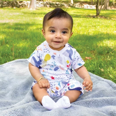 Touched By Nature Unisex Baby Organic Cotton Rompers, Ocean 4 Touched By Nature Unisex Baby Organic Cotton Rompers, Ocean - Image 4