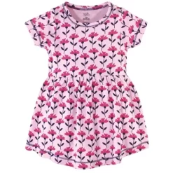 Touched By Nature Baby And Toddler Girl Organic Cotton Short-Sleeve Dresses 2pk, Pink Botanical