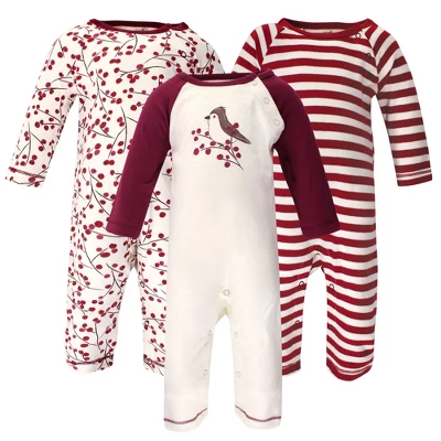 Touched By Nature Baby Girl Organic Cotton Coveralls 3pk, Berry Branch 4 Touched By Nature Baby Girl Organic Cotton Coveralls 3pk, Berry Branch - Image 4