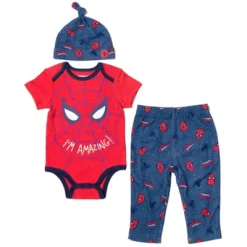 Marvel Avengers Hulk Captain America Spider-Man Baby Bodysuit Pants And Hat 3 Piece Outfit Set Newborn To Infant -Baby Nest Deals Store GUEST 8ddf9333 408b 413a a48a 6b19e49ac2e4
