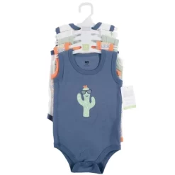 Hudson Baby Infant Boy Cotton Sleeveless Bodysuits 5pk, Cactus