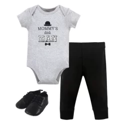 Little Treasure Baby Boy Cotton Bodysuit, Pant And Shoe 3pc Set, Mommys Man