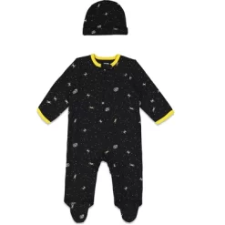 Star Wars C-3PO Chewbacca R2-D2 Baby Mix N' Match Zip Up Sleep Play Coverall Bodysuit Jogger Pants And Hat 4 Piece Outfit Set Newborn