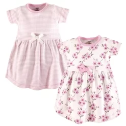 Touched By Nature Baby And Toddler Girl Organic Cotton Short-Sleeve Dresses 2pk, Cherry Blossom