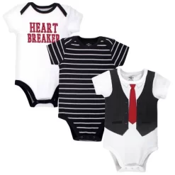 Little Treasure Baby Boy Cotton Bodysuits 3pk, Heart Breaker Black