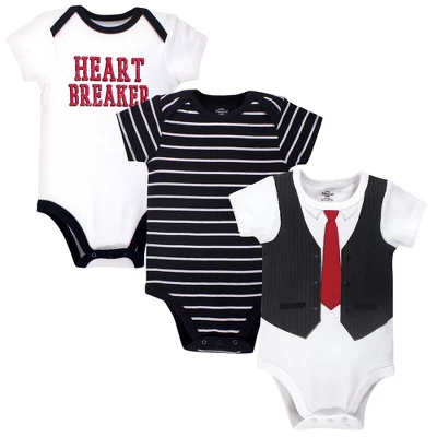 Little Treasure Baby Boy Cotton Bodysuits 3pk, Heart Breaker Black 1 Little Treasure Baby Boy Cotton Bodysuits 3pk, Heart Breaker Black
