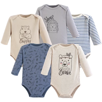 Yoga Sprout Cotton Long-Sleeve Bodysuits 5pk, Wild Woodland 1 Yoga Sprout Cotton Long-Sleeve Bodysuits 5pk, Wild Woodland