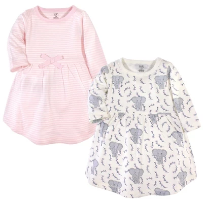 Touched By Nature Baby And Toddler Girl Organic Cotton Long-Sleeve Dresses 2pk, Pink Elephant 3 Touched By Nature Baby And Toddler Girl Organic Cotton Long-Sleeve Dresses 2pk, Pink Elephant - Image 3