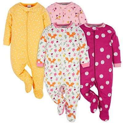 Onesies Brand Baby Girls' Long Sleeve Sleep 'N Plays - 4-Pack 5 Onesies Brand Baby Girls' Long Sleeve Sleep 'N Plays - 4-Pack - Image 5