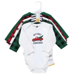 Hudson Baby Unisex Baby Cotton Long-Sleeve Bodysuits, Christmas Tree