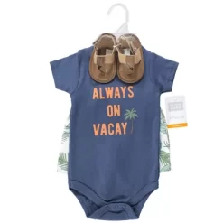 Hudson Baby Infant Boy Cotton Bodysuit, Shorts And Shoe Set, Vacay