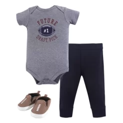 Hudson Baby Infant Boy Cotton Bodysuit, Pant And Shoe 3pc Set, Football
