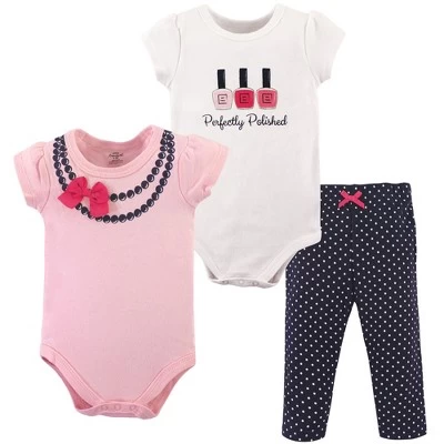 Little Treasure Baby Girl Cotton Bodysuit And Pant Set, Bow Necklace 1 Little Treasure Baby Girl Cotton Bodysuit And Pant Set, Bow Necklace