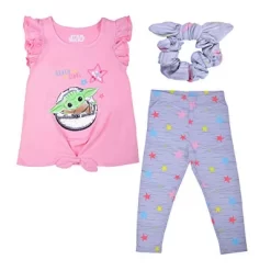 Star Wars Girl's 2-Pack Baby Yoda Reach For The Stars Sequin Flutter Sleeve Shirt, Legging Pants And Bow Hair Scrunchie Set For Infant -Baby Nest Deals Store GUEST b204a78b b0e1 4cf6 aad9 7550be6d1084